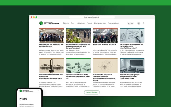 Die neu gestaltete Website bne-sachunterricht.de in einem Browserfenster und auf einem Smartphone